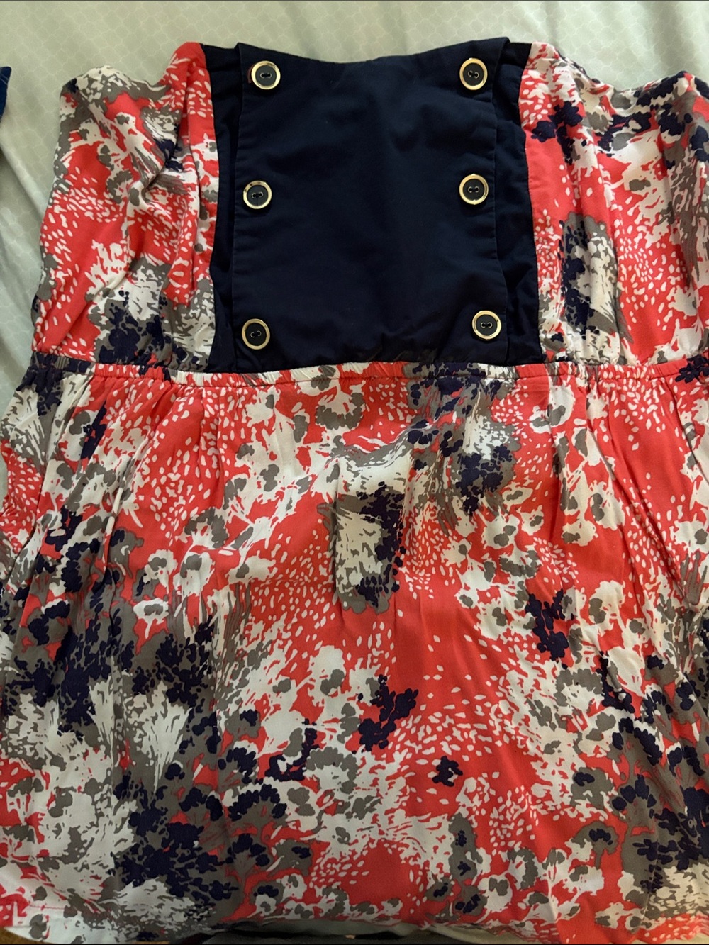 Torrid Navy and Coral Abstract Print TubeTop with Gold-Tone Buttons size 2